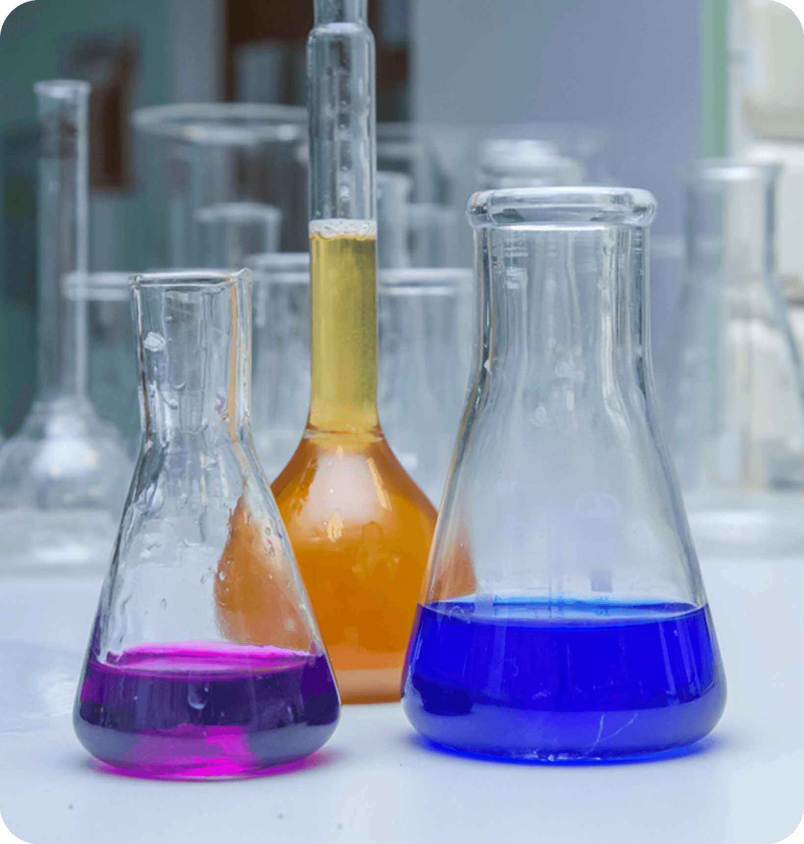 Laboratory glassware with chemical liquids